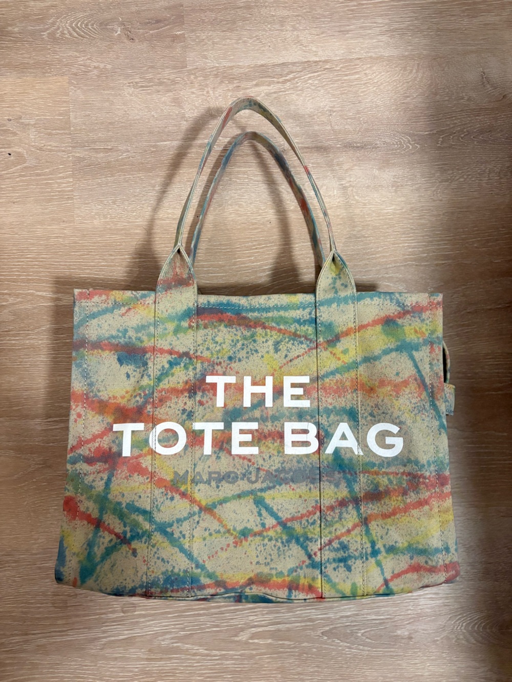 Large Marc Jacobs customized The Tote Bag w/ Rainbow Watercolor Splatter